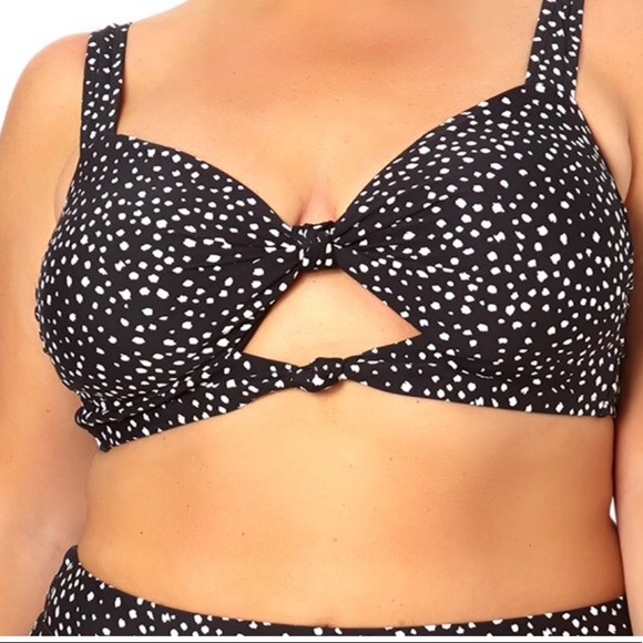 Time and Tru Other - New Time and Tru Black and White Abstract Dots Double Knot Swim Top